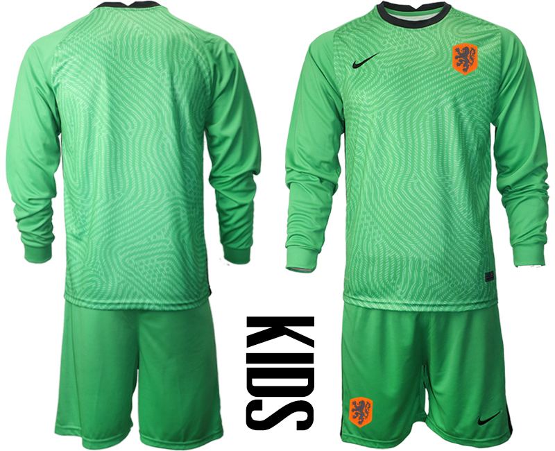 Youth 2021 European Cup Netherlands green Long sleeve goalkeeper Soccer Jersey->netherlands(holland) jersey->Soccer Country Jersey